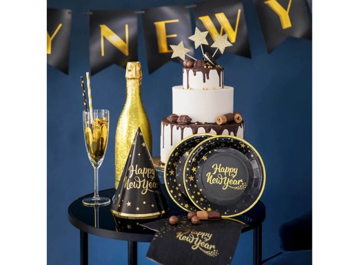 Čiapky so zlatým nápisom Happy New Year, 6 ks