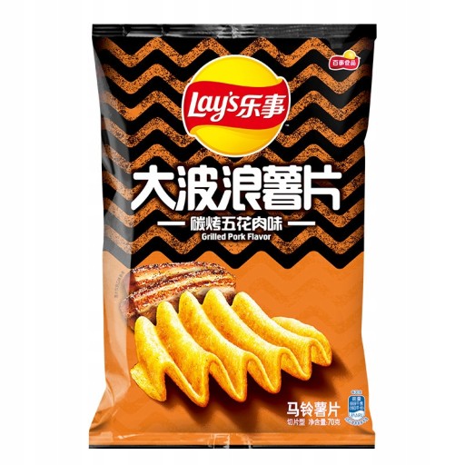 Lay's Big Wave grilované bravčové čipsy z dreveného uhlia 70g