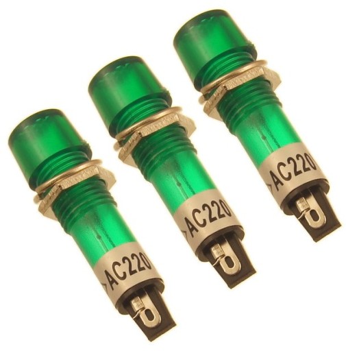 Kontrolka napájania 10mm XD10-3 zelená 220V 3 ks.