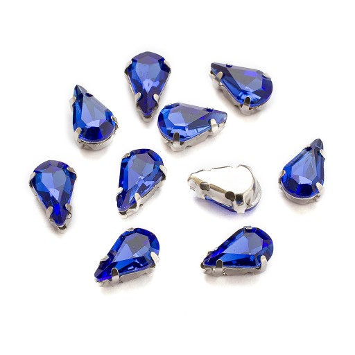 Kamienky na šitie v košíku, sklo a mosadz, kvapka, 8x5,5x4mm, 10ks