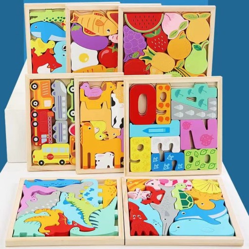 DREVENÉ BLOKY PUZZLE VZORY PUZZLE MONTESSORI