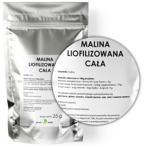 MRAZOM SUŠENÉ MALINY prírodný plod maliny 25g