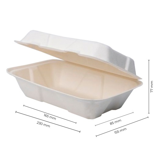 Obedový box BIELY z cukrovej trstiny STRONG na večeru 230x155x77mm balenie 10ks