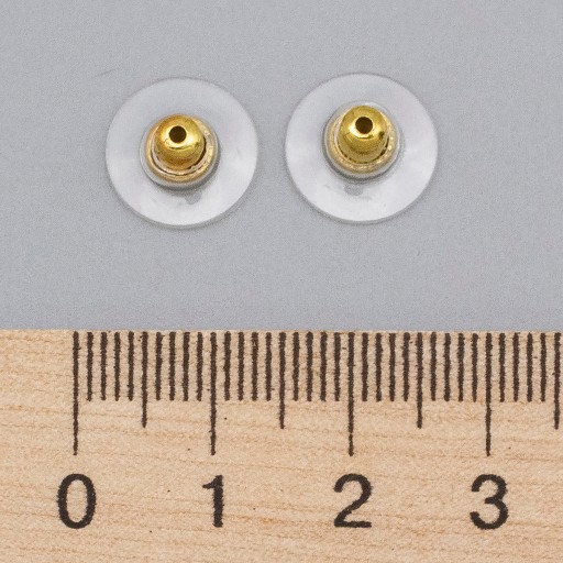 Špunty do náušníc mosadz a silikón, zlato, 12x7mm, dierka 1mm, 20ks