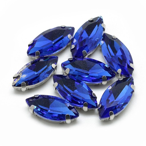 Štrasové kamienky na šitie v košíku, sklo a mosadz, konské oko 15x7mm, 10ks