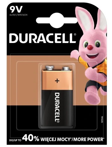 1x alkalická batéria Duracell 9V 6LR61 4722 6F22