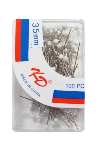 Krajčírske špendlíky 1 1/2'' biele hlavičky 100 ks.