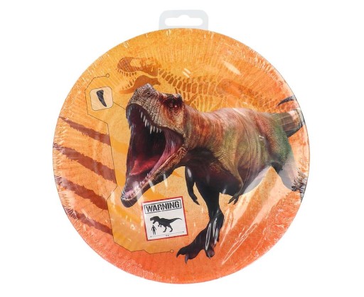 Papierové taniere s potlačou dinosaura Tyrannosaurus 23 cm 8 ks.