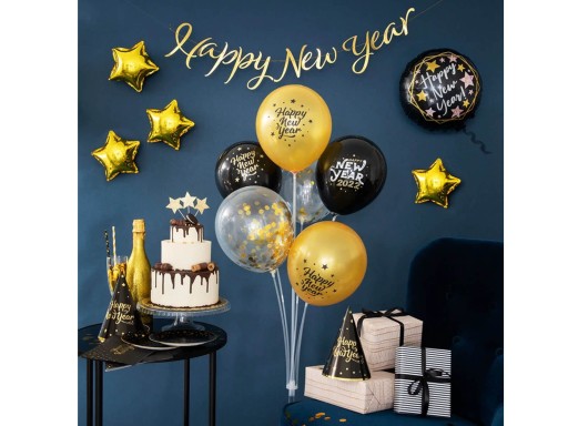 Čiapky so zlatým nápisom Happy New Year, 6 ks