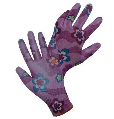 ZÁHRADNÉ RUKAVICE Pracovné rukavice FLOWERS Dámske PU COATED x12
