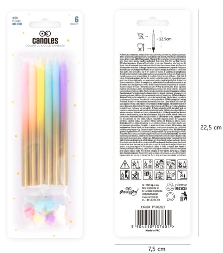 FAREBNÉ RAINBOW 0 - ZLATÉ sviečky na narodeninovú tortu LONG 12,5 cm 6 ks