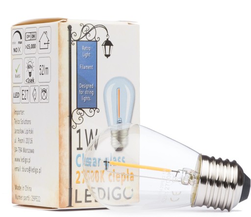 E27 S14 1W retro teplá LED festónová žiarovka