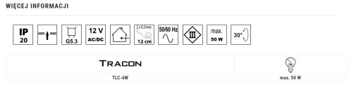 TRACON Biele halogénové svietidlo, max 50W MR16 TLC-6W
