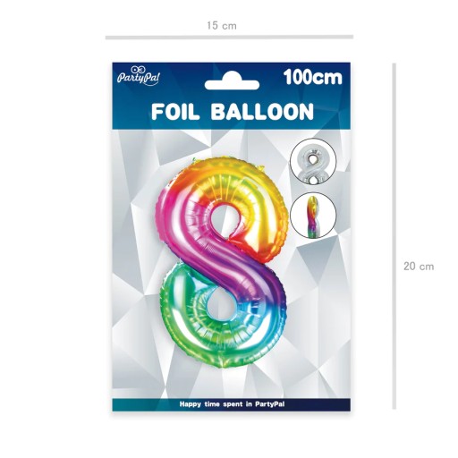 OMBRE fóliový balón číslo 8 narodeninový dúhový XXL