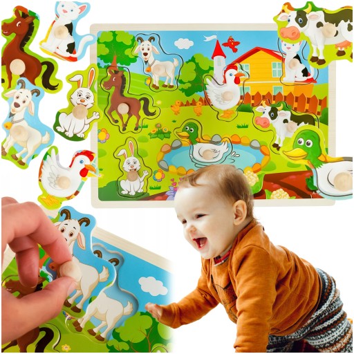 INTERAKTÍVNA HRAČKA VZDELÁVACIE DREVENÉ BLOKY PRE DETI FARM PUZZZZ
