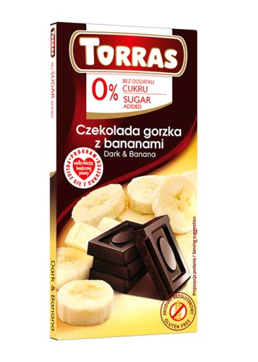 Torras Horká čokoláda s banánom, bez pridaného cukru, 75g