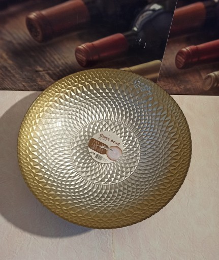 MISKA, VEĽKÝ ZLATÝ ZDOBENÝ SKLENENÝ TANIER, 33CM