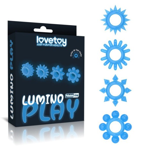 Lovetoy Lumino Play modré erekčné krúžky, 4 kusy