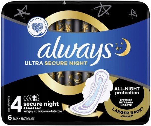 ALWAYS Ultra Secure Night vložky s krídelkami, 6 kusov