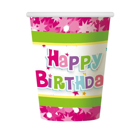 HAPPY BIRTHDAY PAPIEROVÝ POHÁR RUŽOVÝ 270 ml 6 ks GODAN