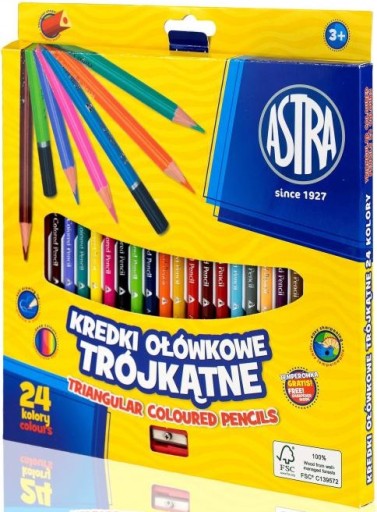 Ceruzkové pastelky 24 farieb Astra, trojuholníkové, 312110