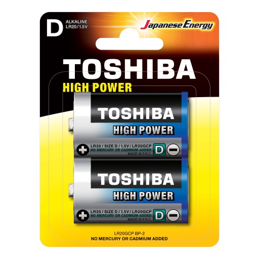 2x alkalické batérie TOSHIBA HIGH POWER LR20 D