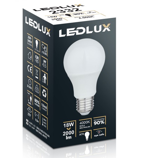 E27 LED žiarovka 18W = 130W SMD 4000K neutrálna Premium LEDLUX nebliká