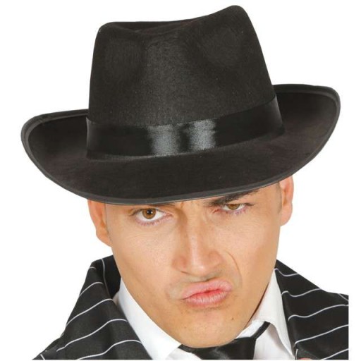Čierny gangsterský klobúk s čiernym lemom