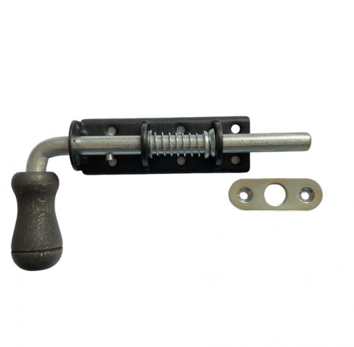 Pružinová západka s drevenou rukoväťou, čierna 150x30mm WSPU 150c pre brány