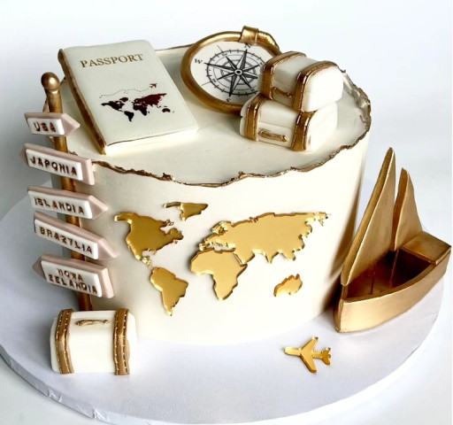 Tortový bočný topper World Map Continents Gold Plexi