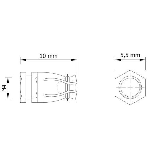 10x M4 x 10 mm mosadzná manžeta s rozpínacou guľou