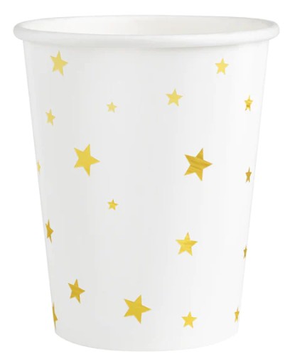Papierové poháriky BIELY pohár so ZLATÝMI HVIEZDAMI 220ml 6ks