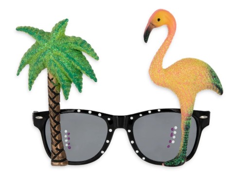 Detské okuliare s tropickou palmou plameniaky, čierne