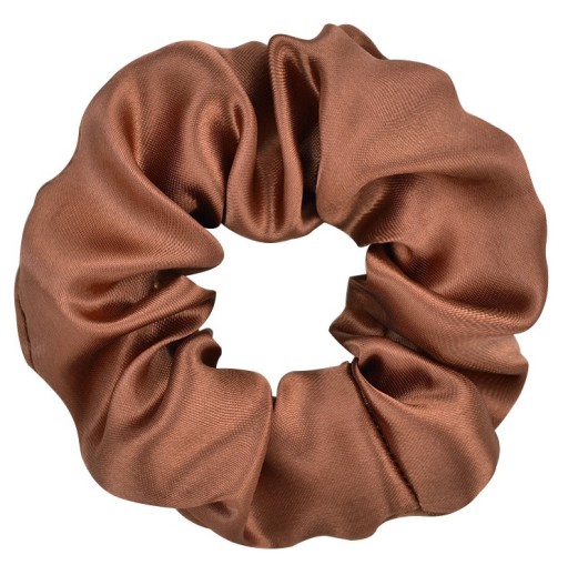 Gumičky do vlasov scrunchie, hnedý satén, bez spojov, satén