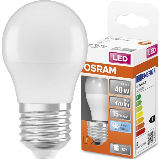 LED guľová žiarovka E27 P45 4,9W neutrálna OSRAM