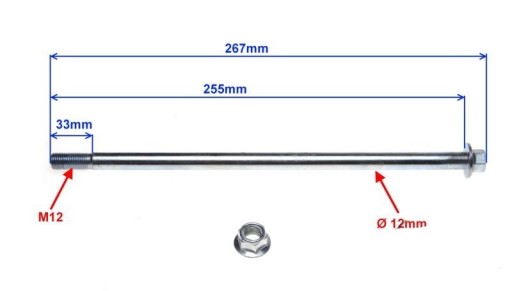 Bashan, ATV 200 250 - Osová skrutka kyvného ramena, dĺžka 25cm otočné rameno M12