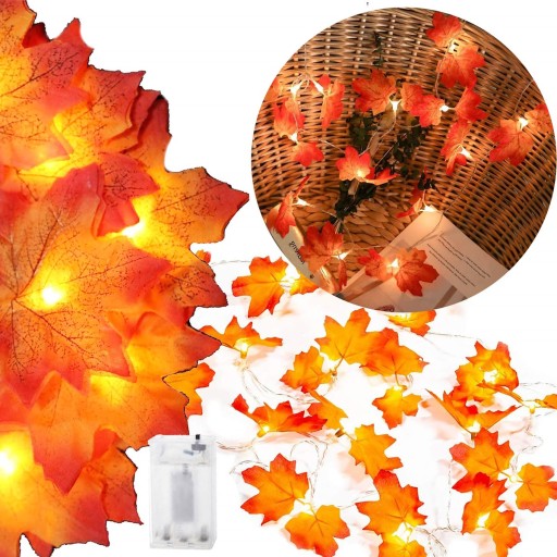 SVETELNÁ VENCICA S JAVOROVÝMI LISTMI 300cm 20 LED NA DOMÁCE DEKORÁCIE JESEŇ