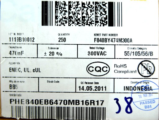 RIFA Fólia 470nF 0,47uF 20% 300V AC 10ks.