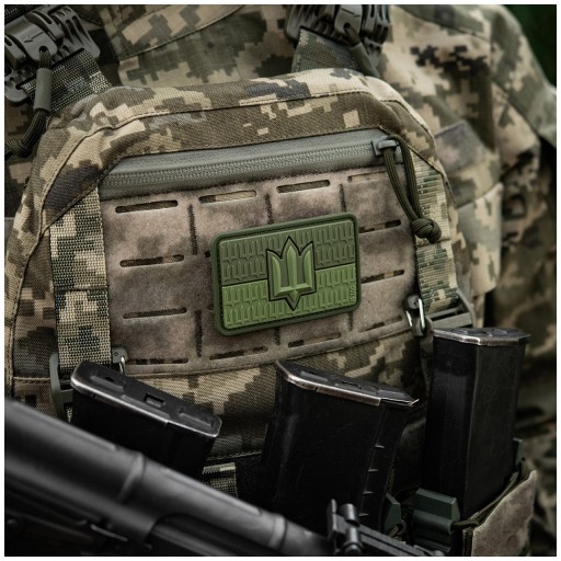 3D nášivka Ukrajina vlajka s trojzubcom emblém M-Tac 8x5cm PVC suchý zips Olivový