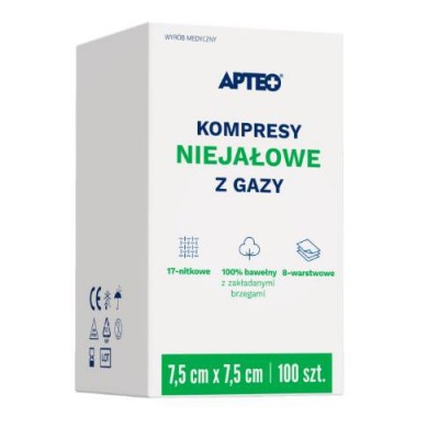 APTEO CARE Nesterilné gázové obklady 7,5 cm x 7,5 cm, 100 kusov