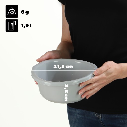 KRUHÁ PLASTOVÁ MISKA 1,9L NA UMÝVANIE MISKY S RÚČKAMI