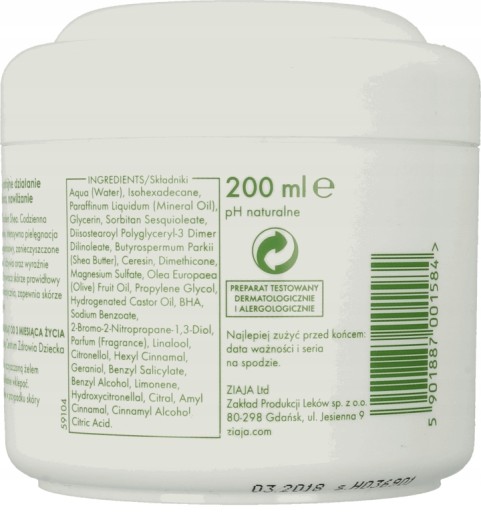 ZIAJA prírodný olivový krém ľahké zloženie 200 ml