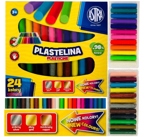 Školská plastelína ASTRA, 24 farieb, sada v kufríku