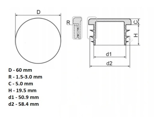 Vnútorný uzáver pre priemer potrubia 60 mm - 2 ks
