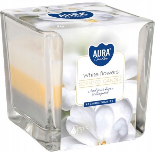 TROJFAREBNÁ vonná sviečka v skle BISPOL Aura 32H WHITE FLOWERS