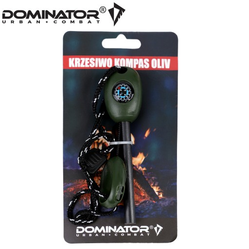 Turistický magnéziový zapaľovač malý kľúčik DOMINATOR KOMPAS PÍSKAL Olivový