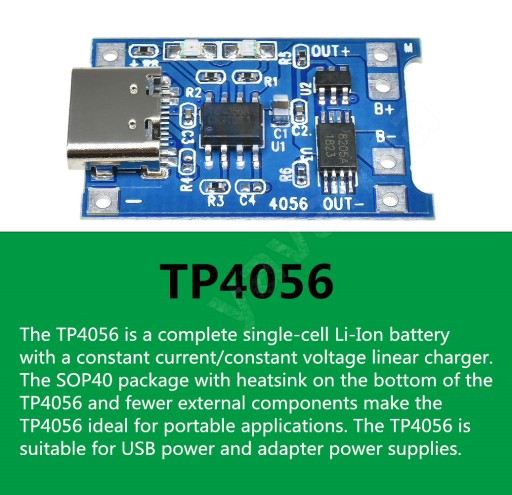 SUPER nabíjačka pre TP4056 USB-C Li-Ion, chránená.