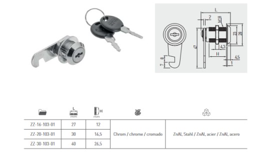 Nábytkový zámok kazetový box Z-103 L-30 mm