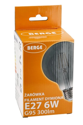 E27 LED žiarovka 6W 300lm 2200K Filament Smoke G95 Warm Color