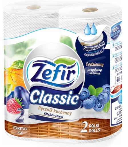 Biela kuchynská papierová utierka, celulóza, 2 rolky